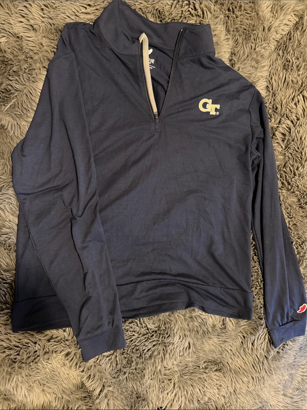 League Navy Zip Pullover with Gold Print